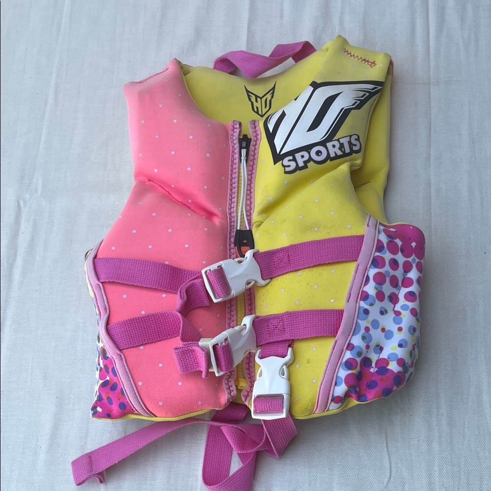 Child’s HO Sports Pink & Yellow Life Jacket Vest KIDS 30-50 lbs